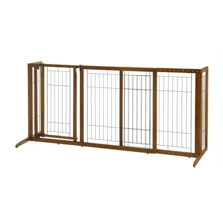 Richell Usa Richell USA 94189 Deluxe Freestanding Pet Gate with Door Medium - Brown 94189